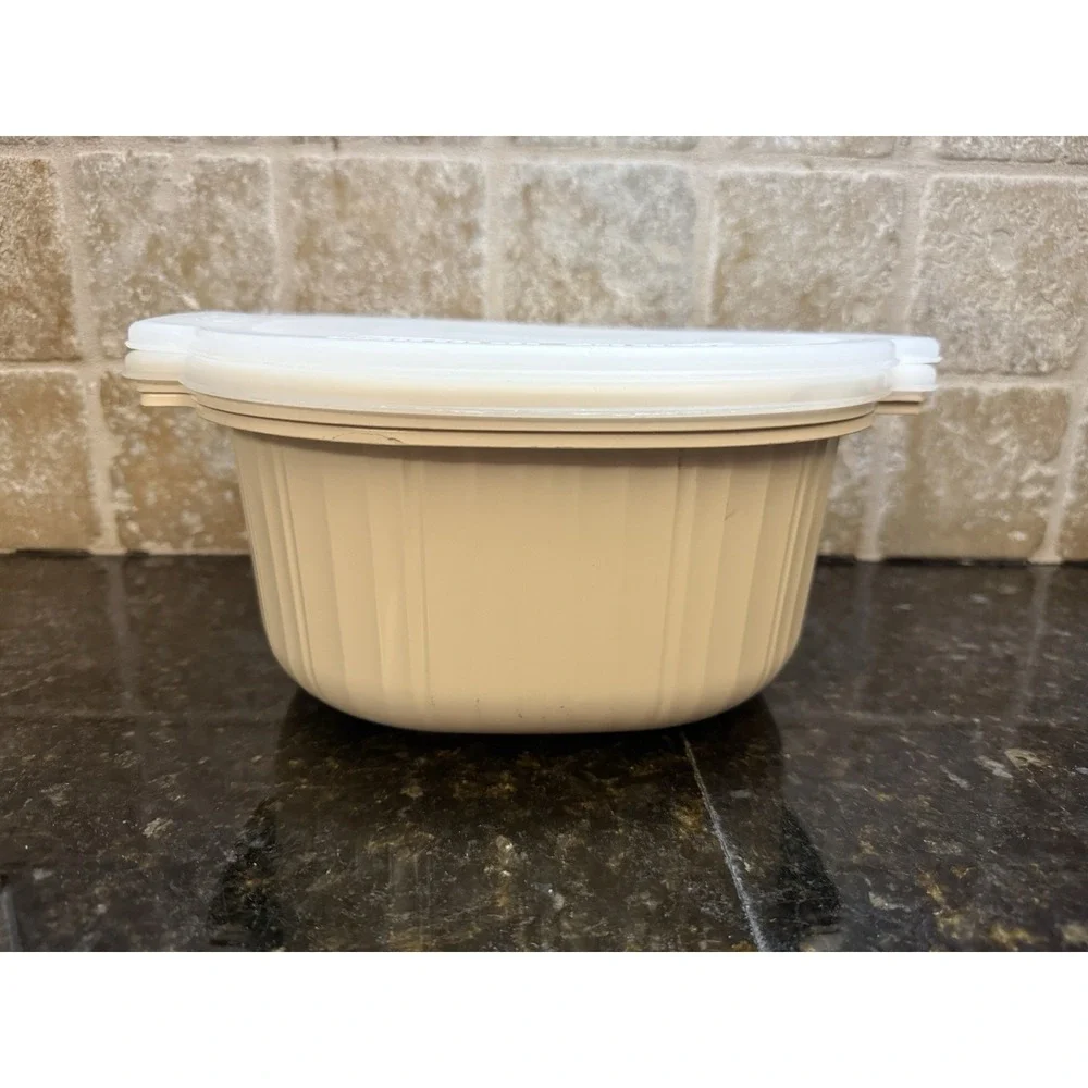Vtg RUBBERMAID Microwave Cookware‎ 5 piece SET With Lids Beige Almond Steamer